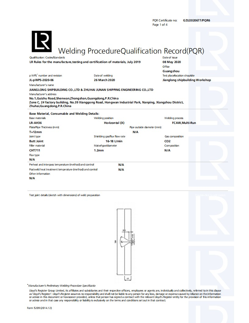 Lloyd's Register WPS Certificate